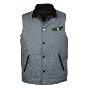 Diamond Stitched Grey vest with Black Leather Trim