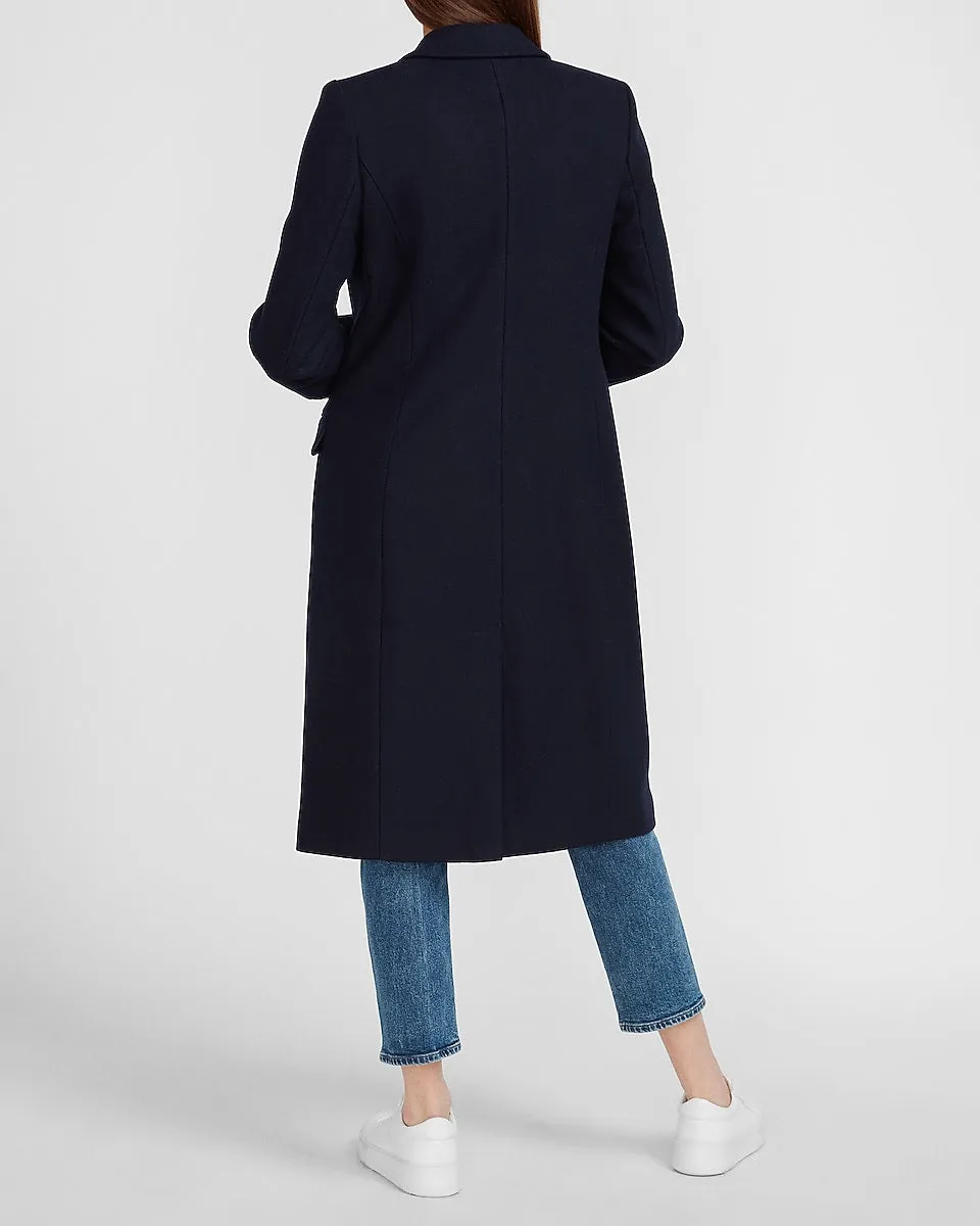 Double Breasted Wool-Blend Coat in Navy Blue