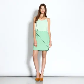 Double-layered dress with mint striped overlay