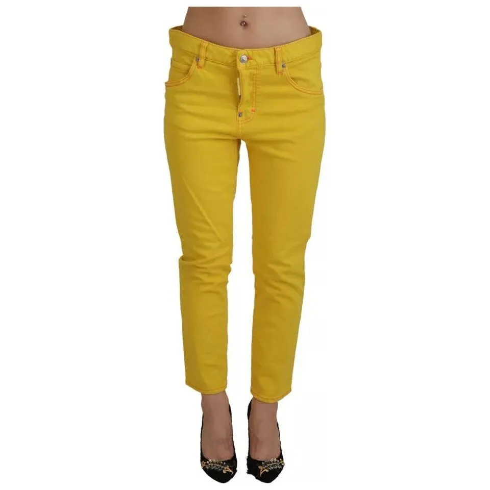 Dsquared² Yellow Cotton Low Waist Crop Denim Cool Girl Jeans