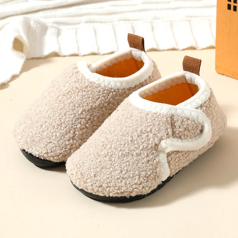 Dunnmall Autumn and Winter Children's Cotton Slippers Fleece-lined Thickened Non-Slip Soft Bottom Men's and Women's Baby Toddler Cotton Shoes Indoor Early Education Foot Sock