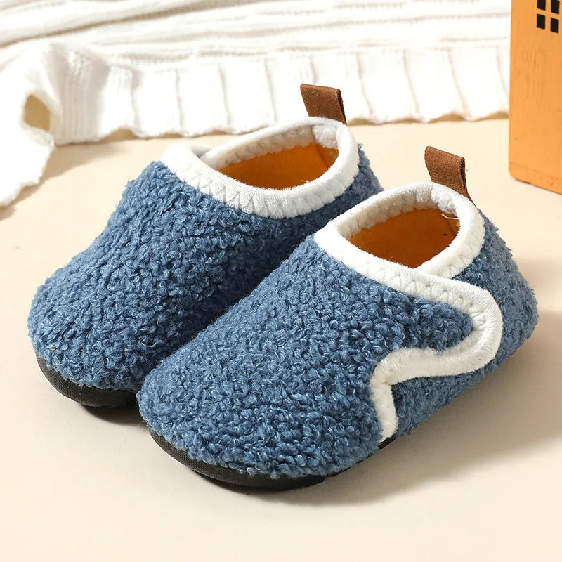 Dunnmall Autumn and Winter Children's Cotton Slippers Fleece-lined Thickened Non-Slip Soft Bottom Men's and Women's Baby Toddler Cotton Shoes Indoor Early Education Foot Sock