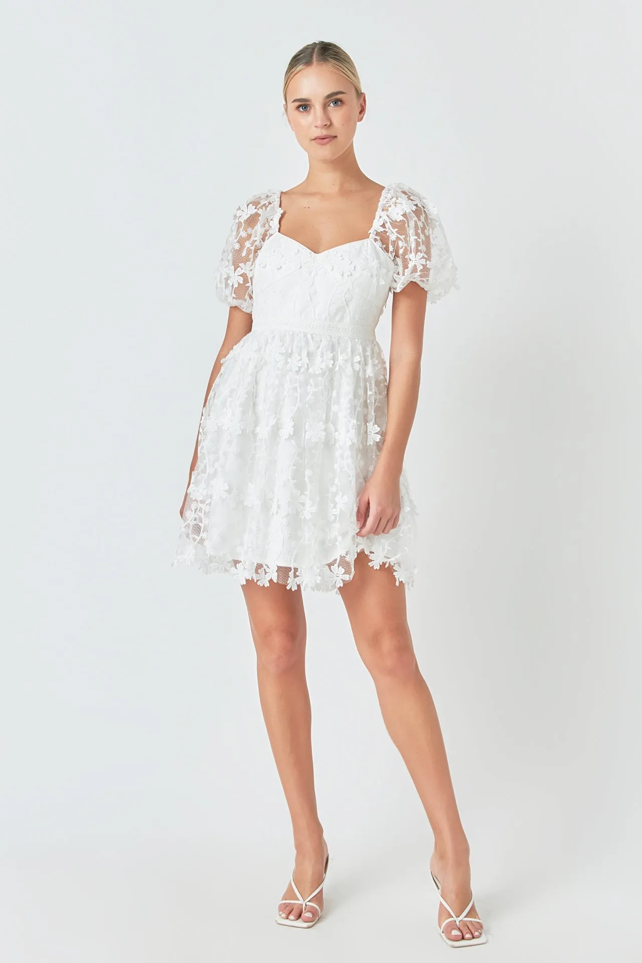 Endless Rose - Crochet Lace Bustier Puff Mini Dress