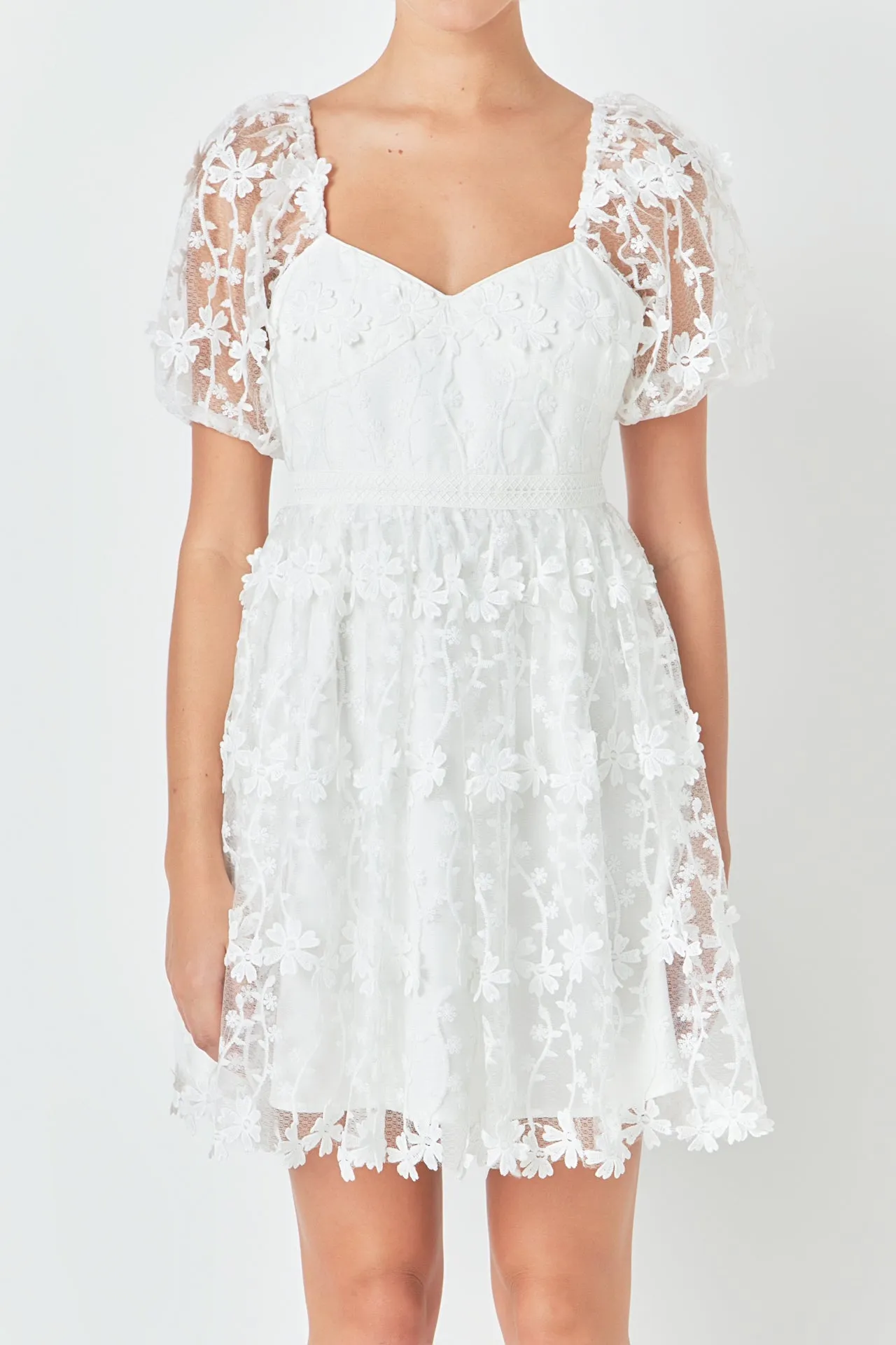 Endless Rose - Crochet Lace Bustier Puff Mini Dress