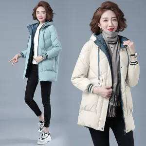 Female Mid-length Winter Clothing Loose Cotton Jacket Thickened Puffer Jacket