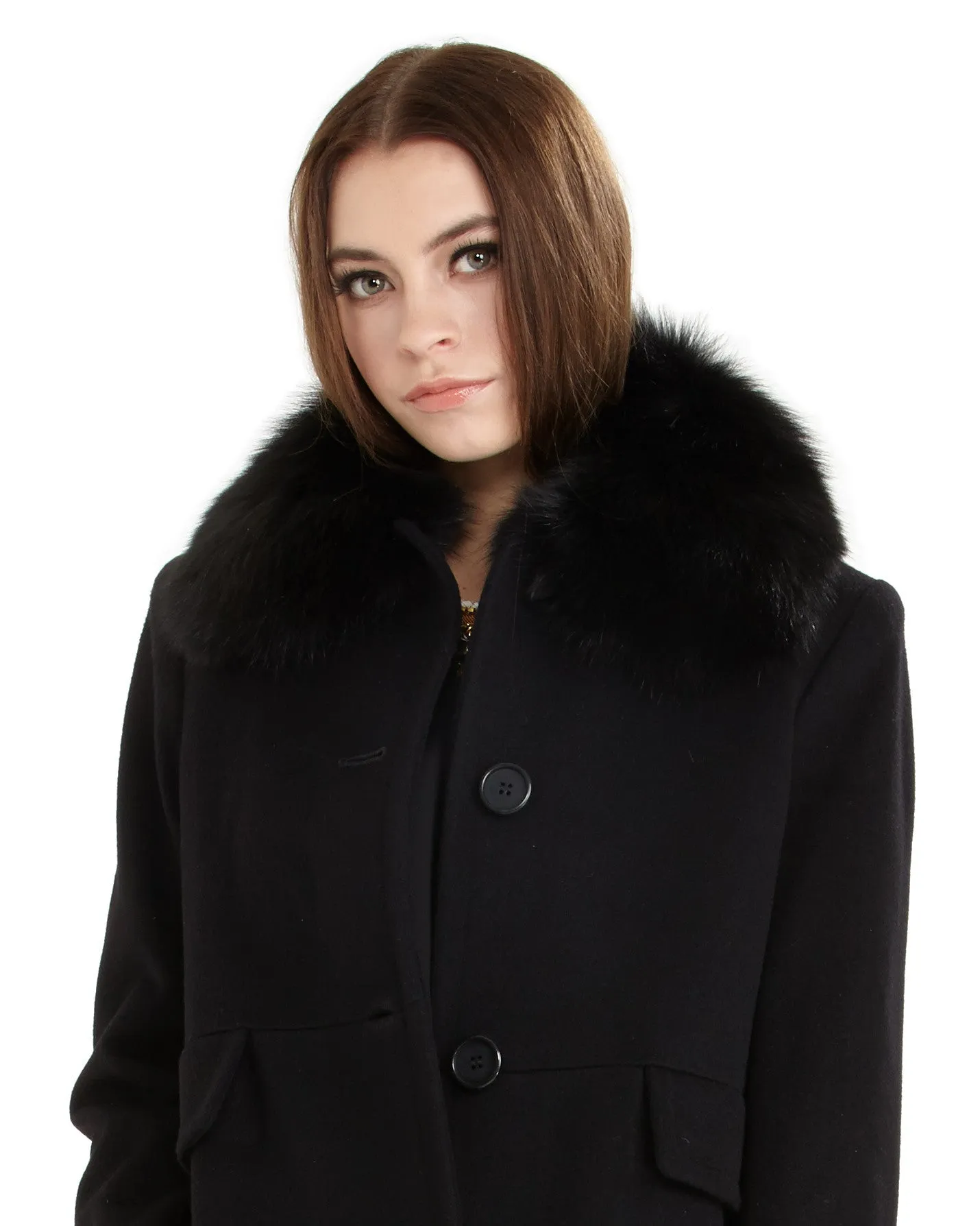 Fleurette Loro Piana Wool New City Coat with Genuine Fox Fur - FINAL SALE