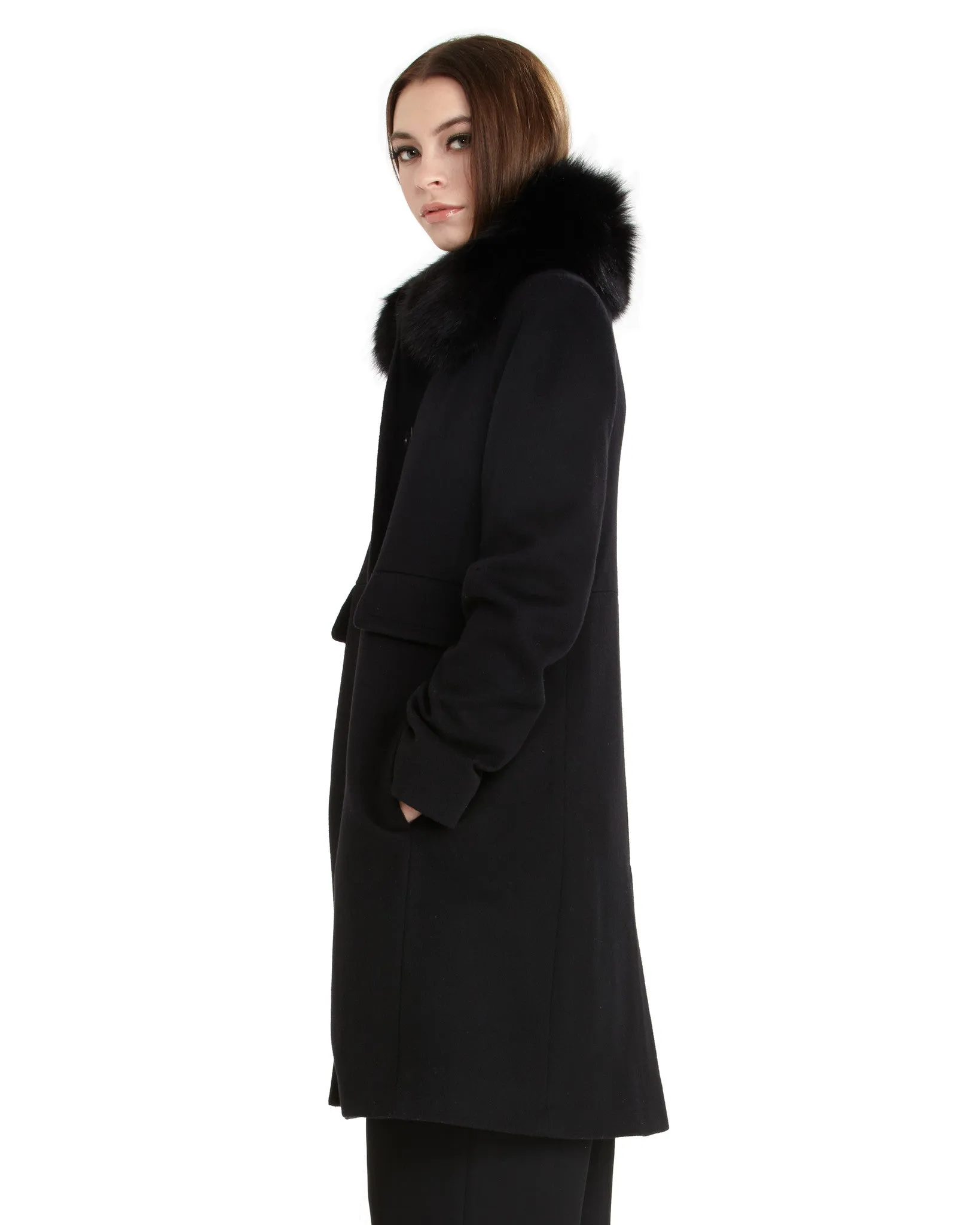 Fleurette Loro Piana Wool New City Coat with Genuine Fox Fur - FINAL SALE