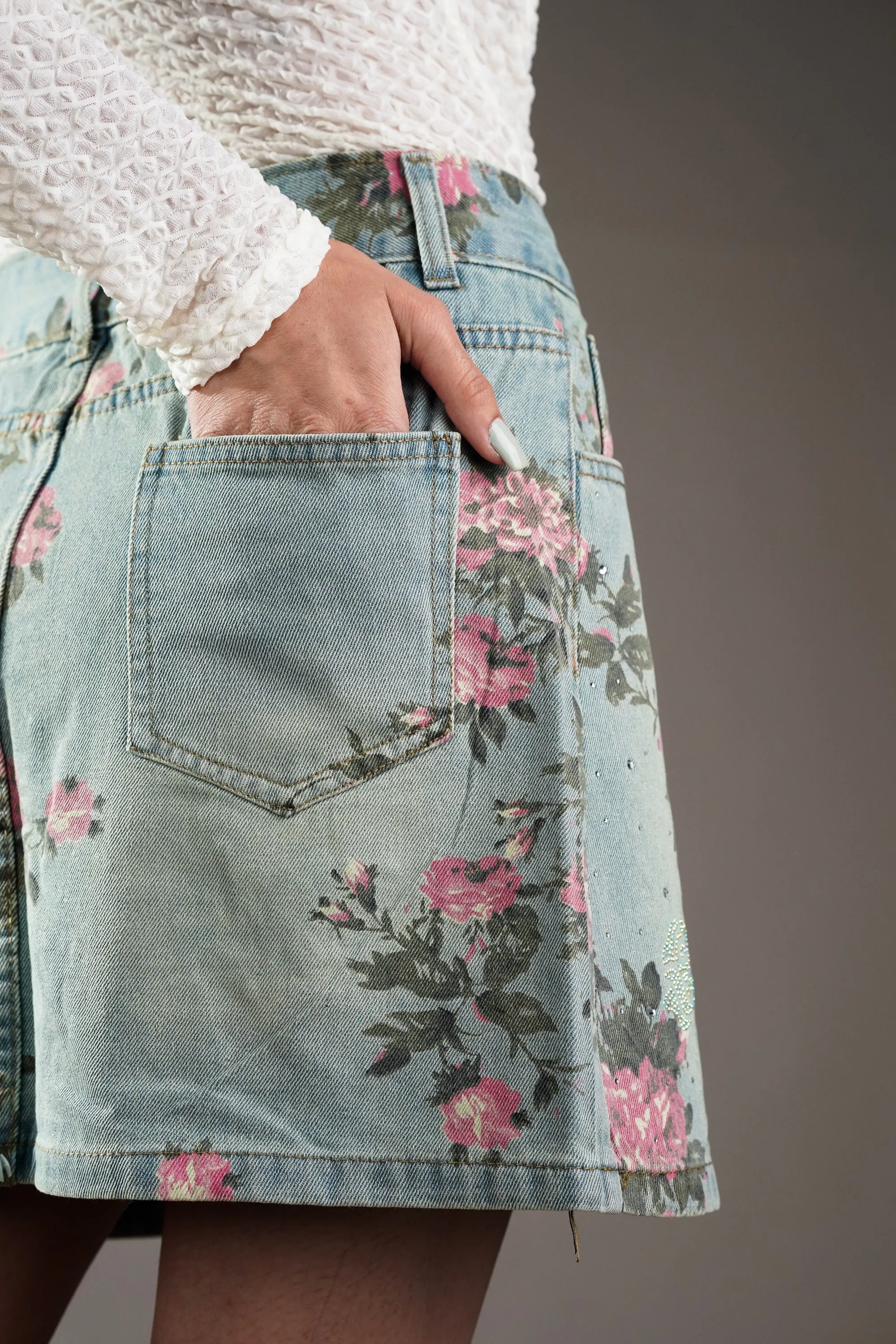 Floral Denim Mini Skirt