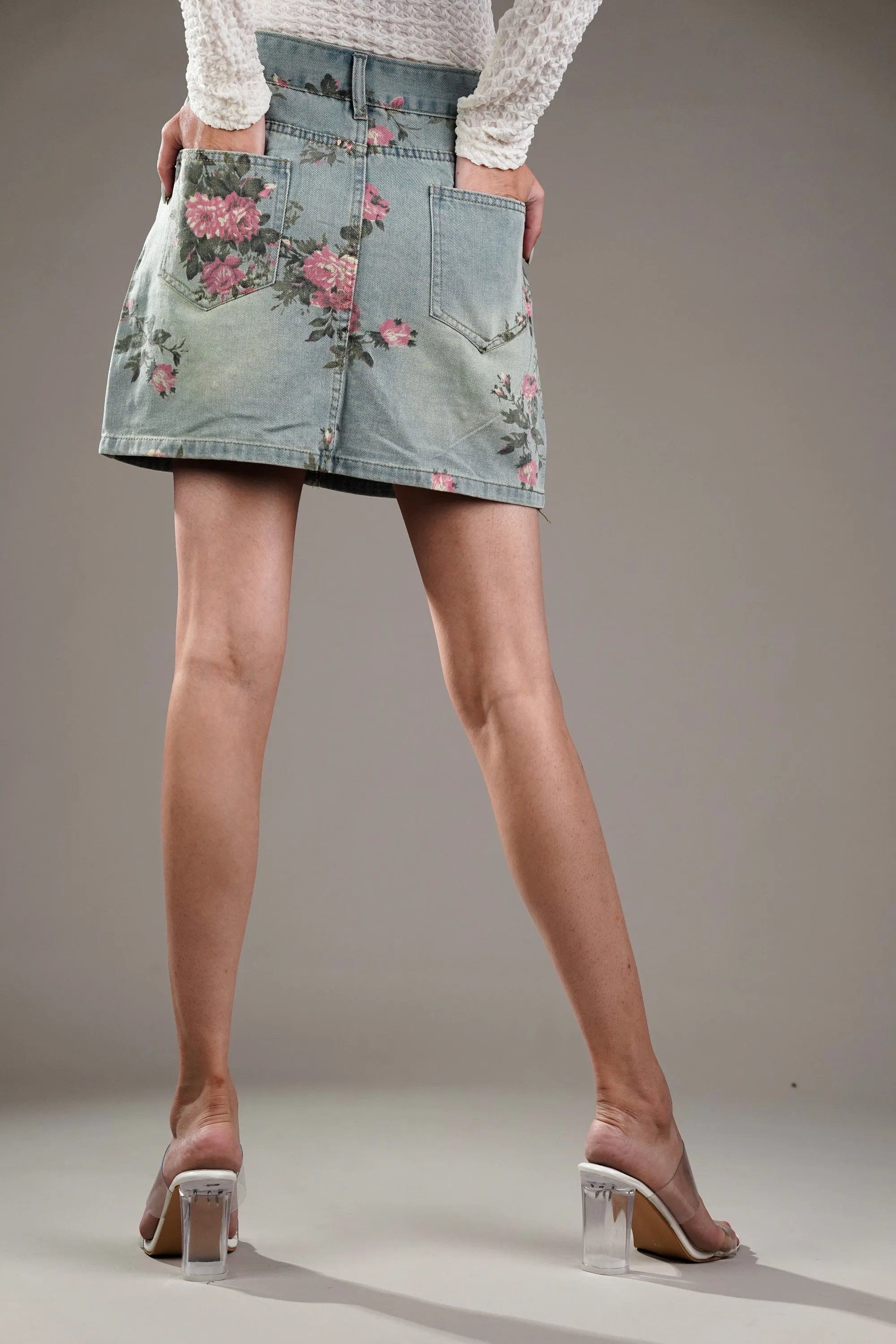 Floral Denim Mini Skirt