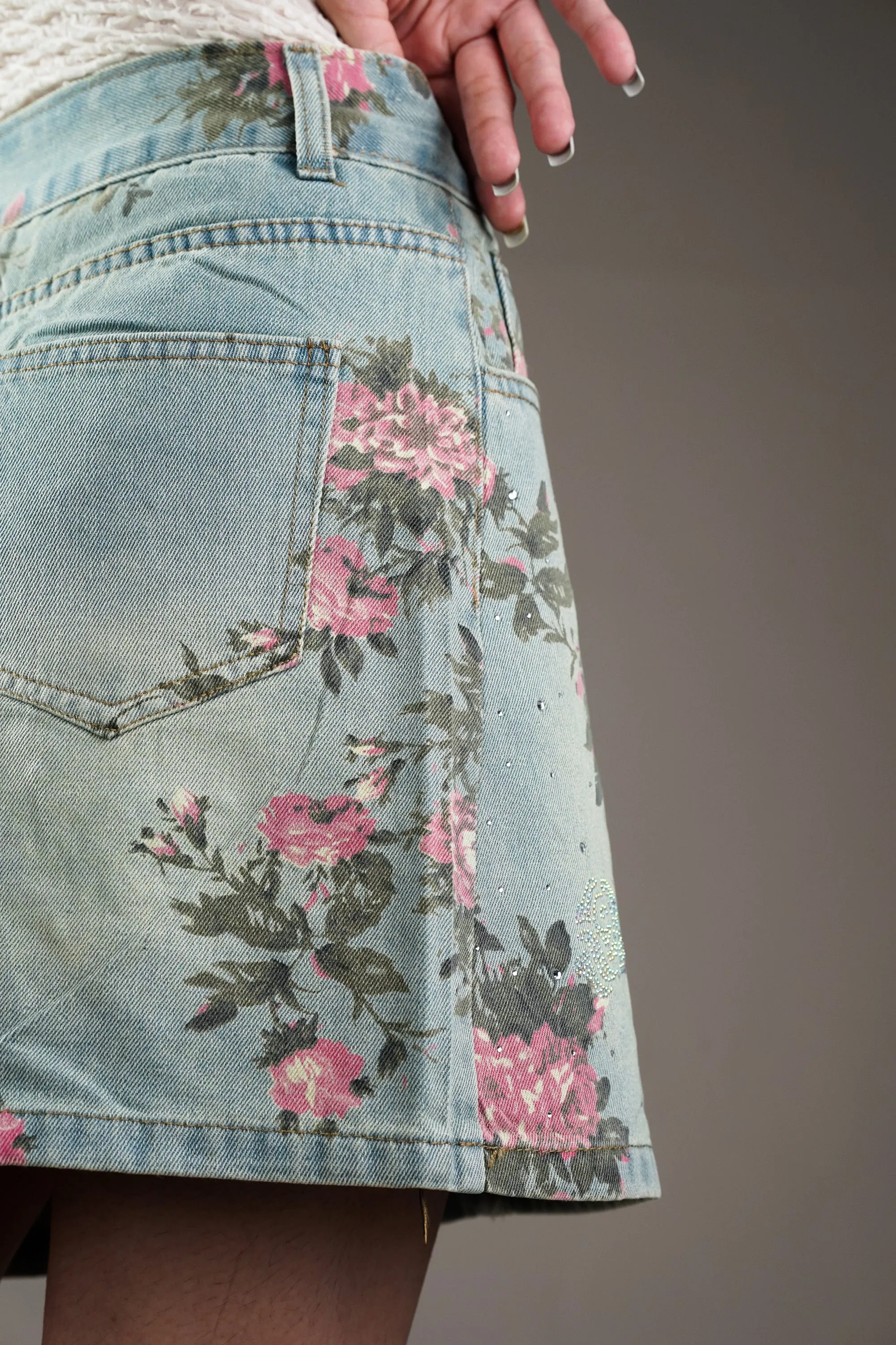 Floral Denim Mini Skirt