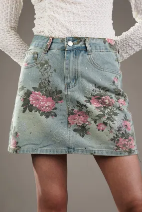 Floral Denim Mini Skirt