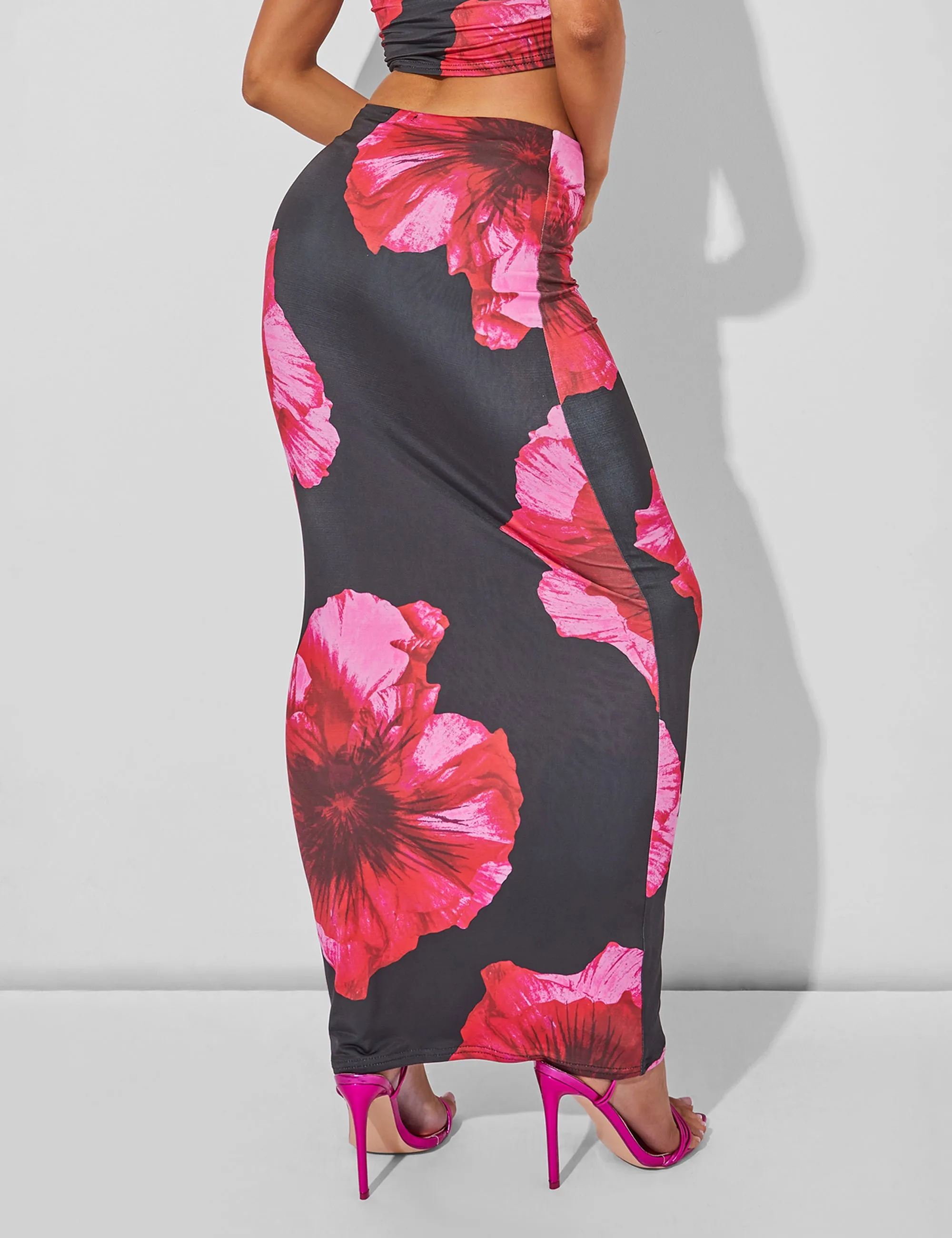 Floral Print Slinky Floral Maxi Skirt Co Ord Multi