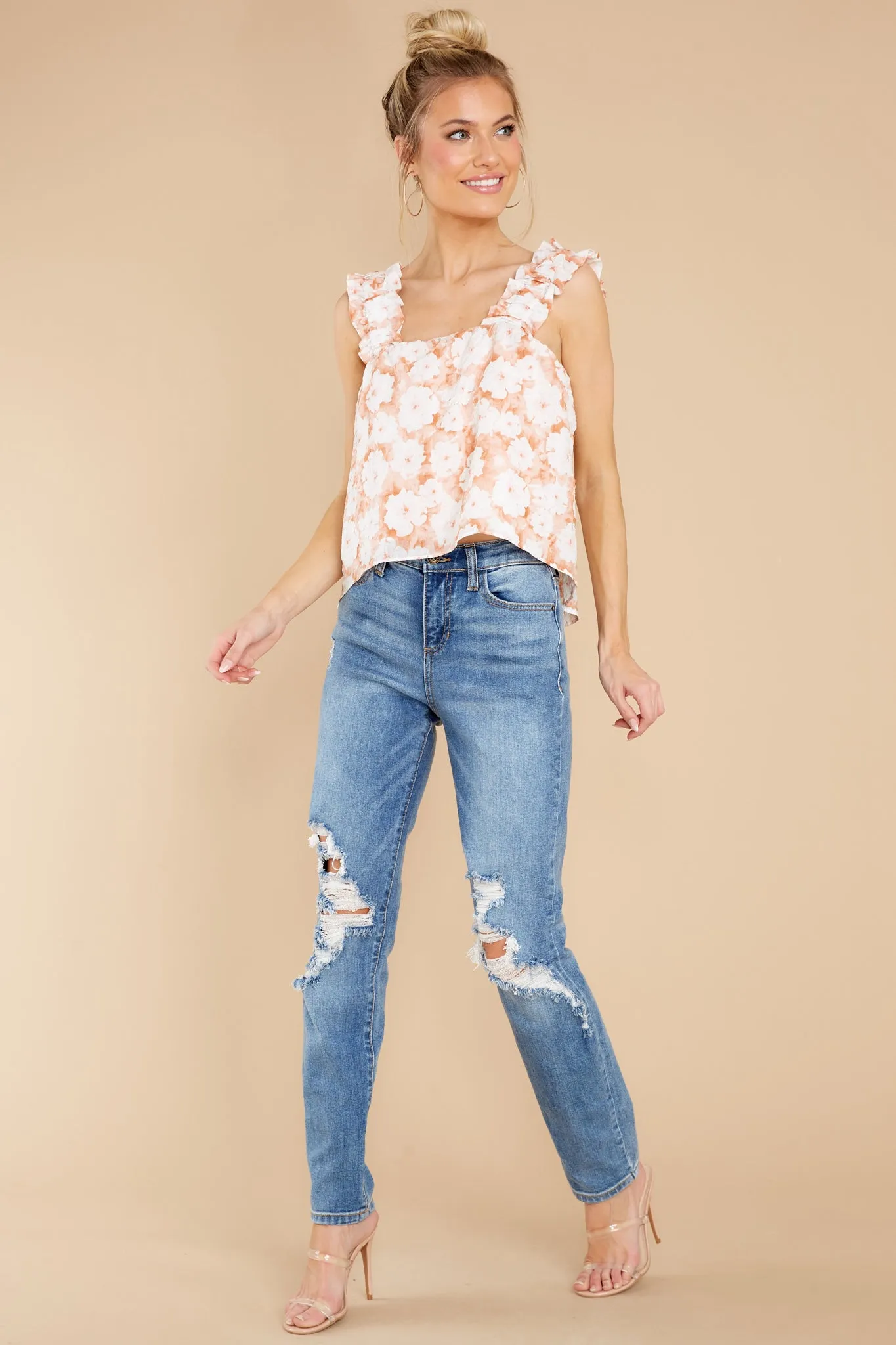 Flower Power Peach Floral Print Top