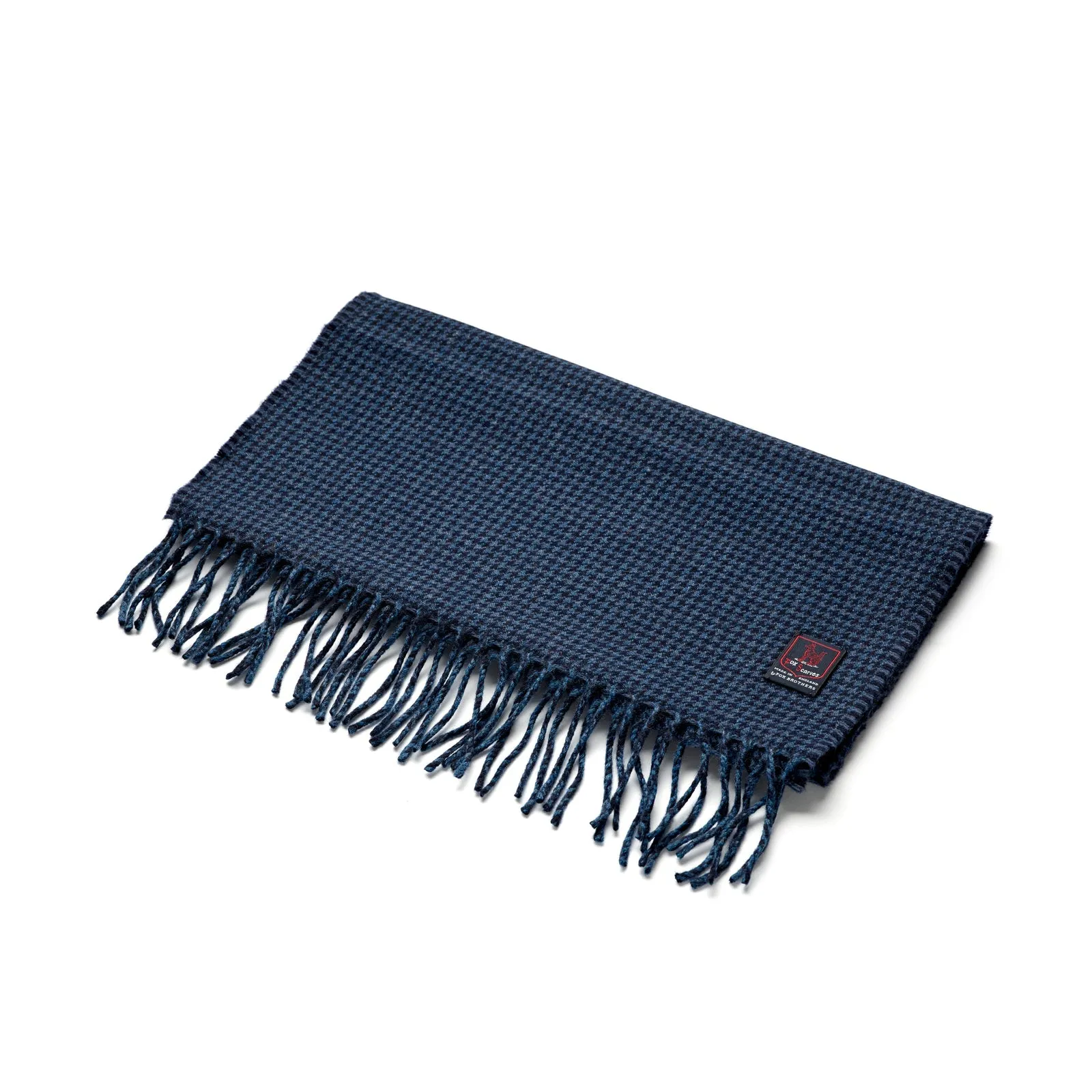 Fox Brothers Merino/Cashmere Navy Houndstooth Scarf