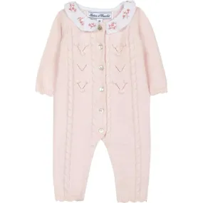 Girls Pink Knitted Babysuit