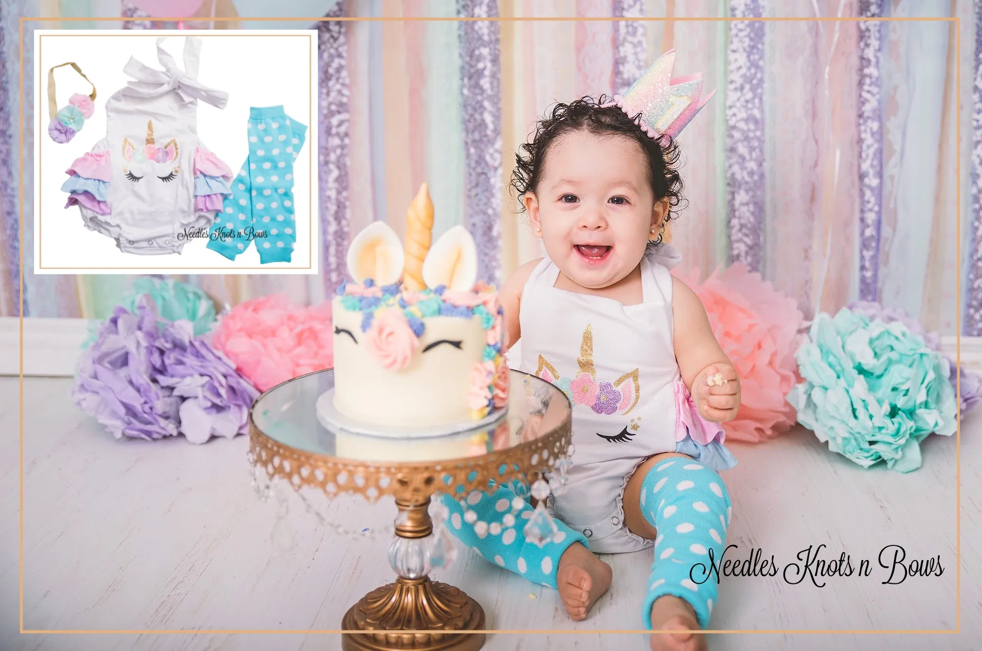 Girls Unicorn 1st Birthday Outfit, Unicorn Romper