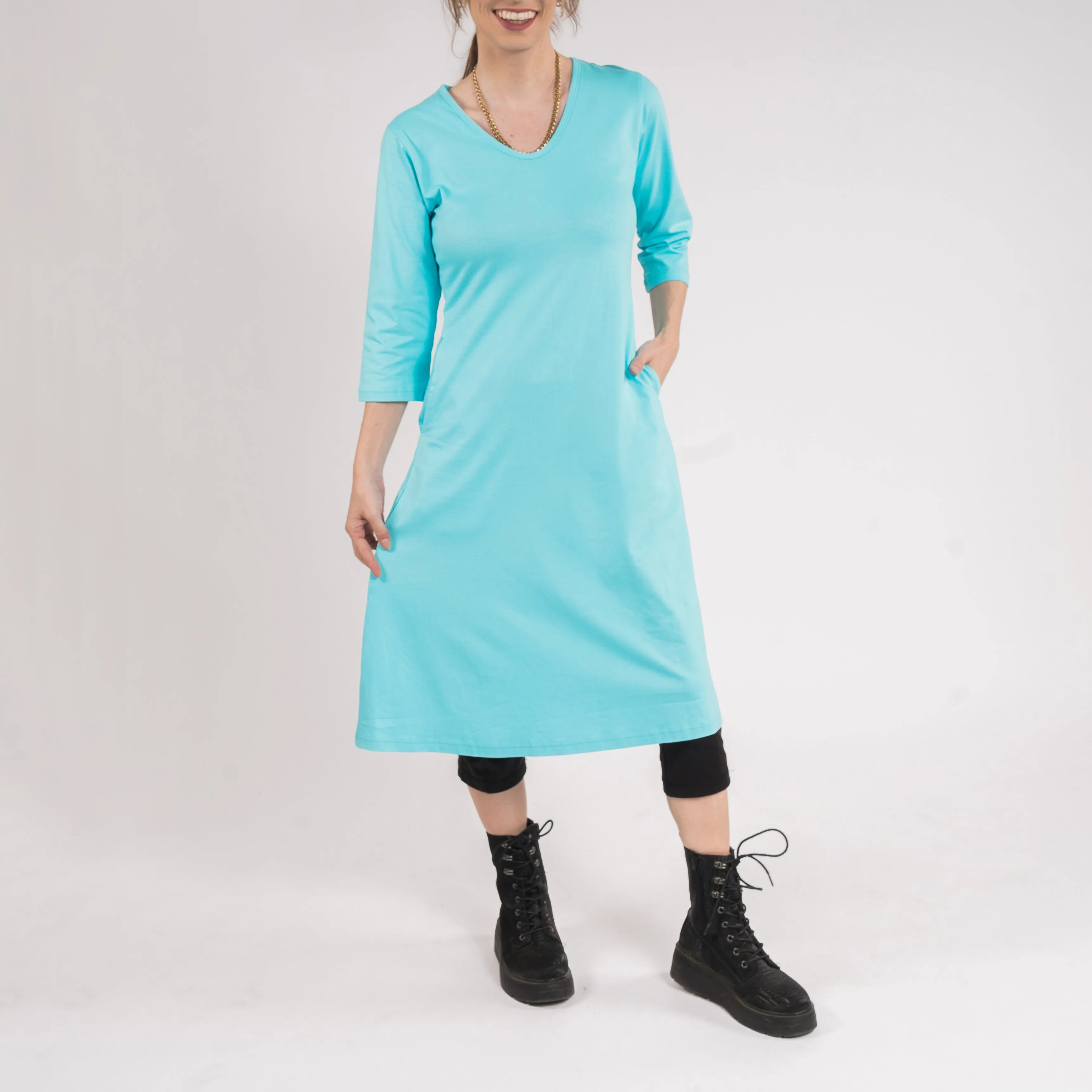 Glacier 3/4th Sleeves A-Line Dress (No Waist Seam)[FINAL SALE]