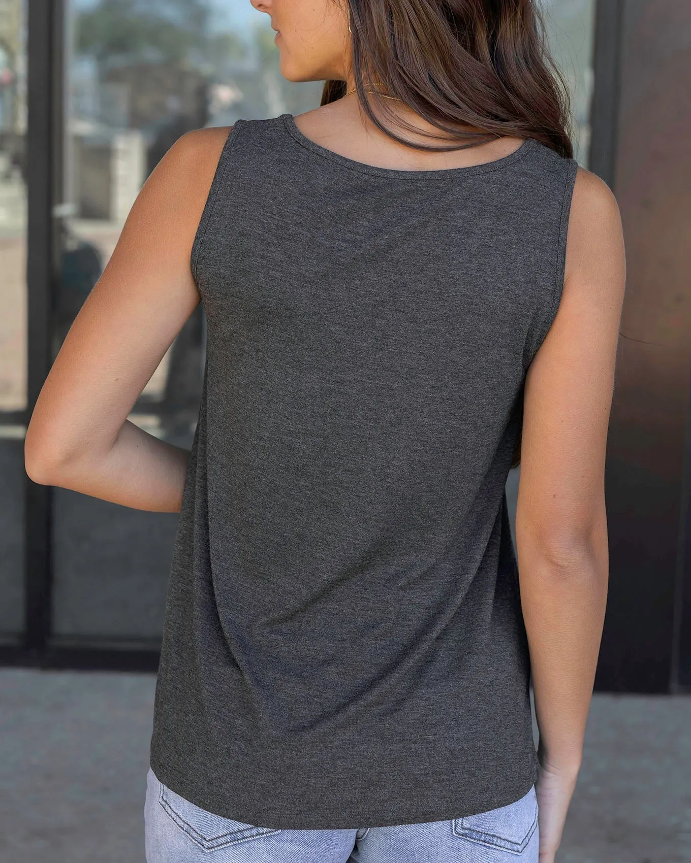 Grace & Lace Perfect Pocket V-neck Tank - Charcoal