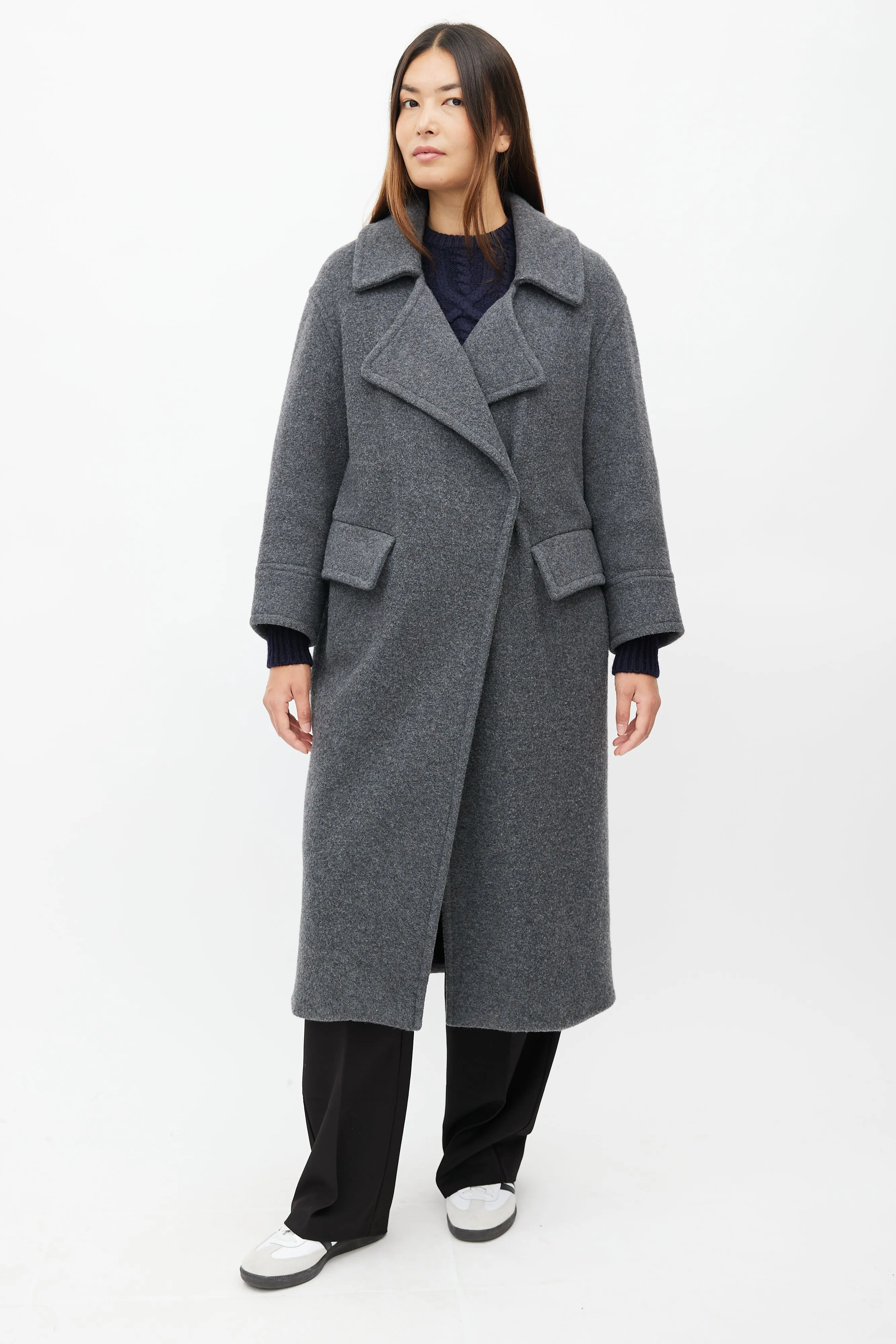 Grey Wool Double Breasted Coat