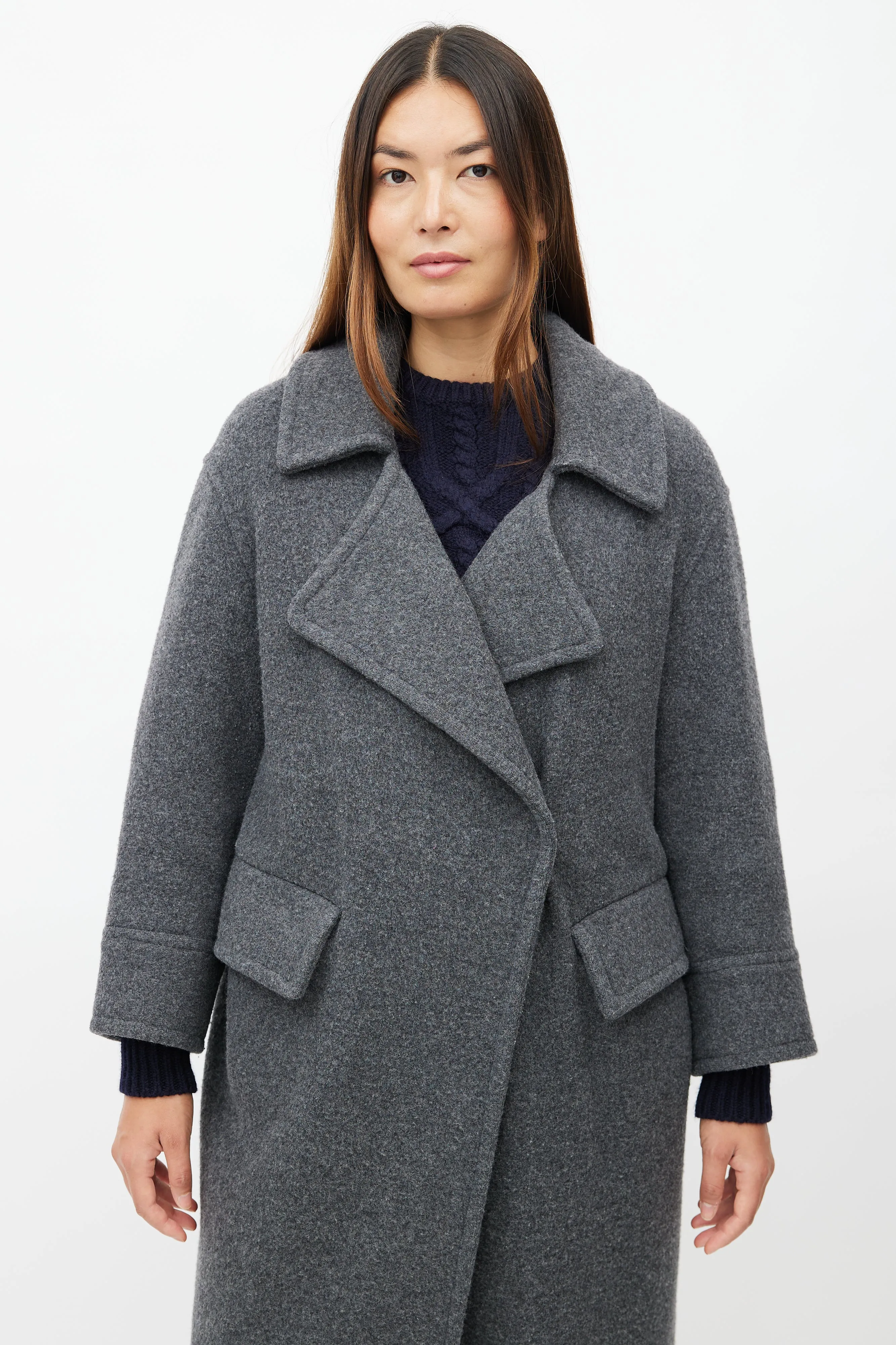 Grey Wool Double Breasted Coat