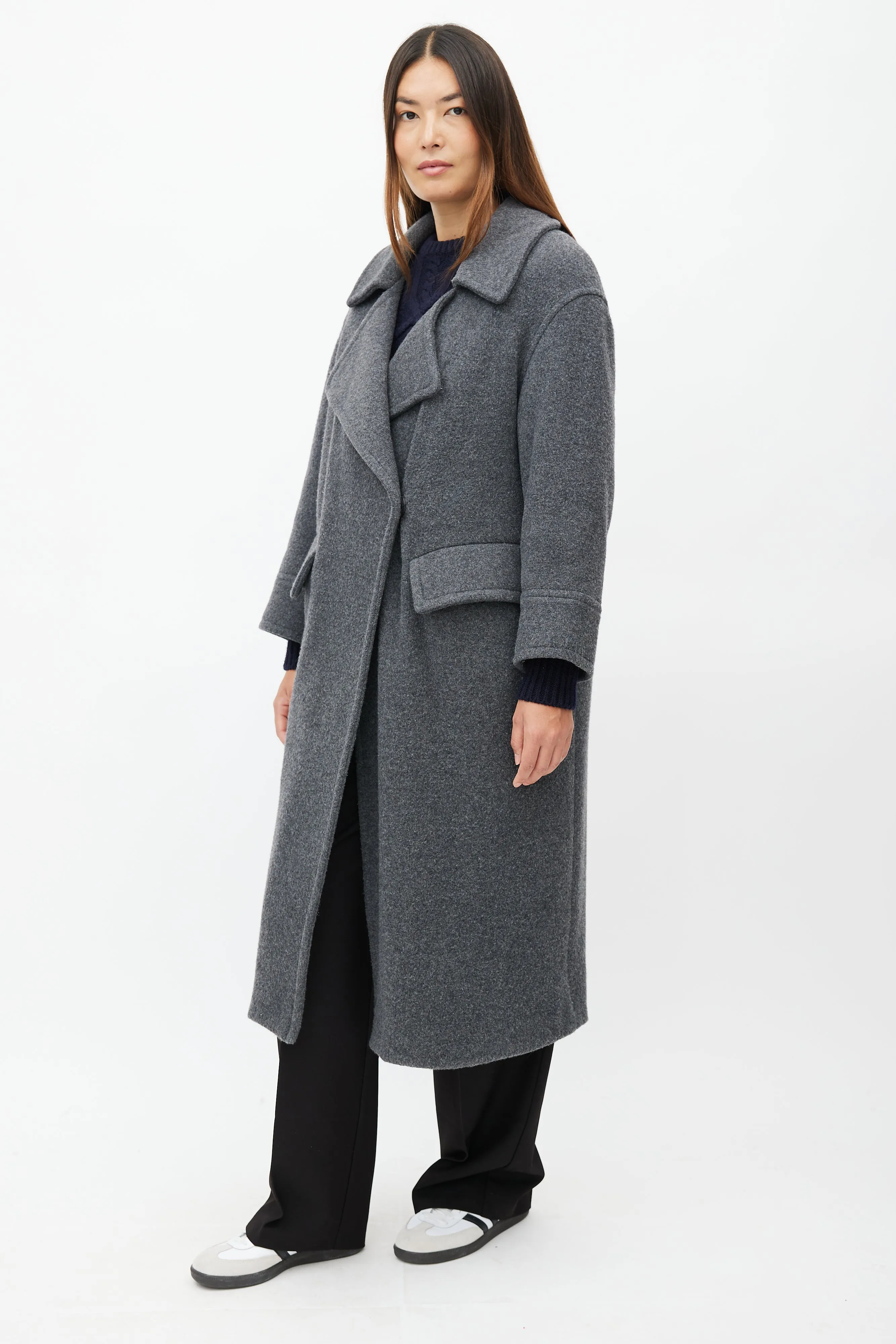 Grey Wool Double Breasted Coat