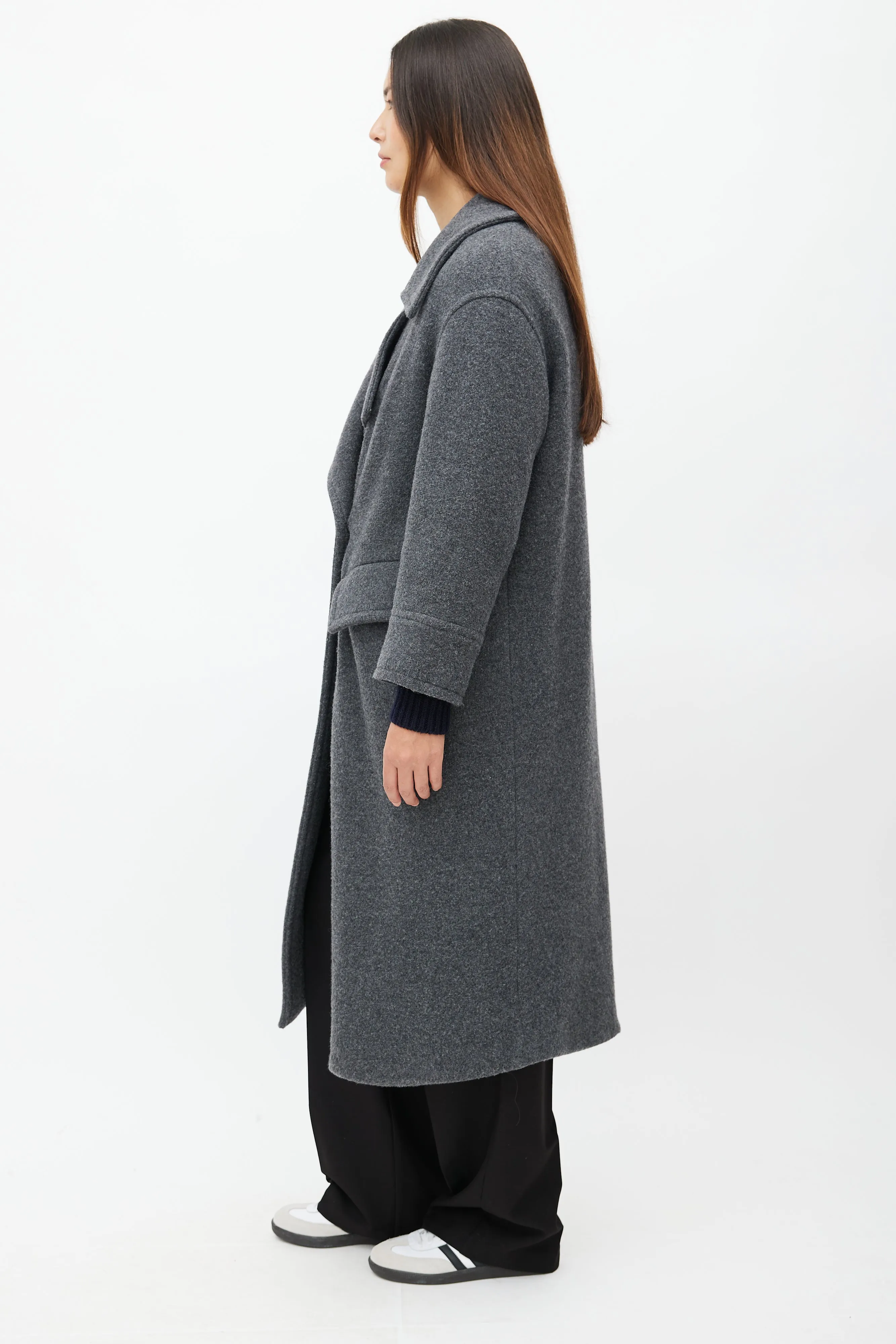 Grey Wool Double Breasted Coat