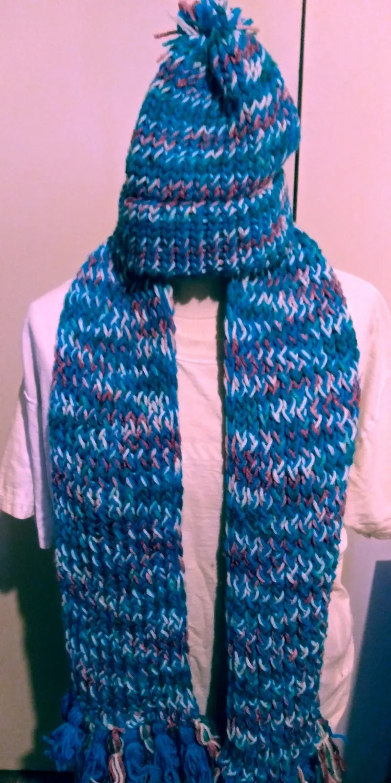 Handmade Beanie n Scarves Sets of Blues, Light Purples, Pinks, and  Whites