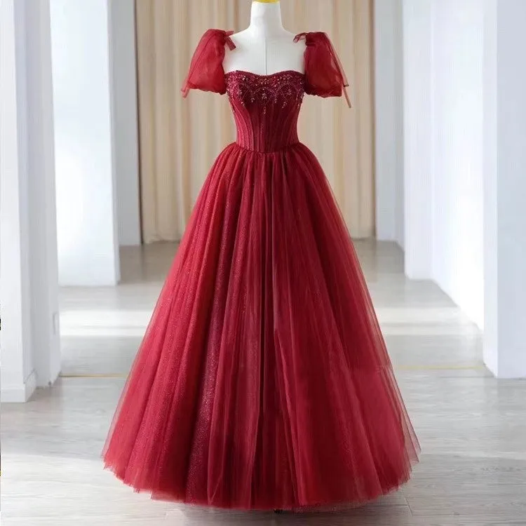 Handmade Princesscore Puff Sleeves Studded Blue Ball Gown