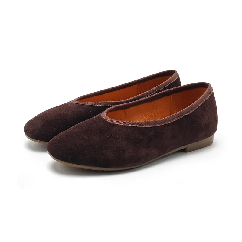 Handmade Suede Leather Flats For Women Mori Style Slip-on in 7 Colors