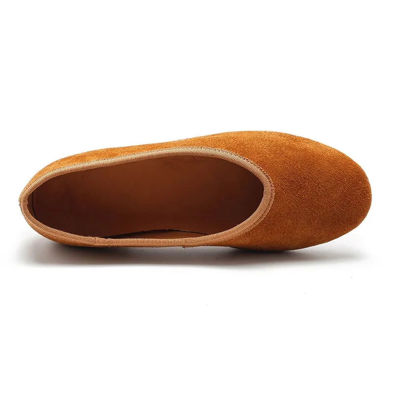 Handmade Suede Leather Flats For Women Mori Style Slip-on in 7 Colors