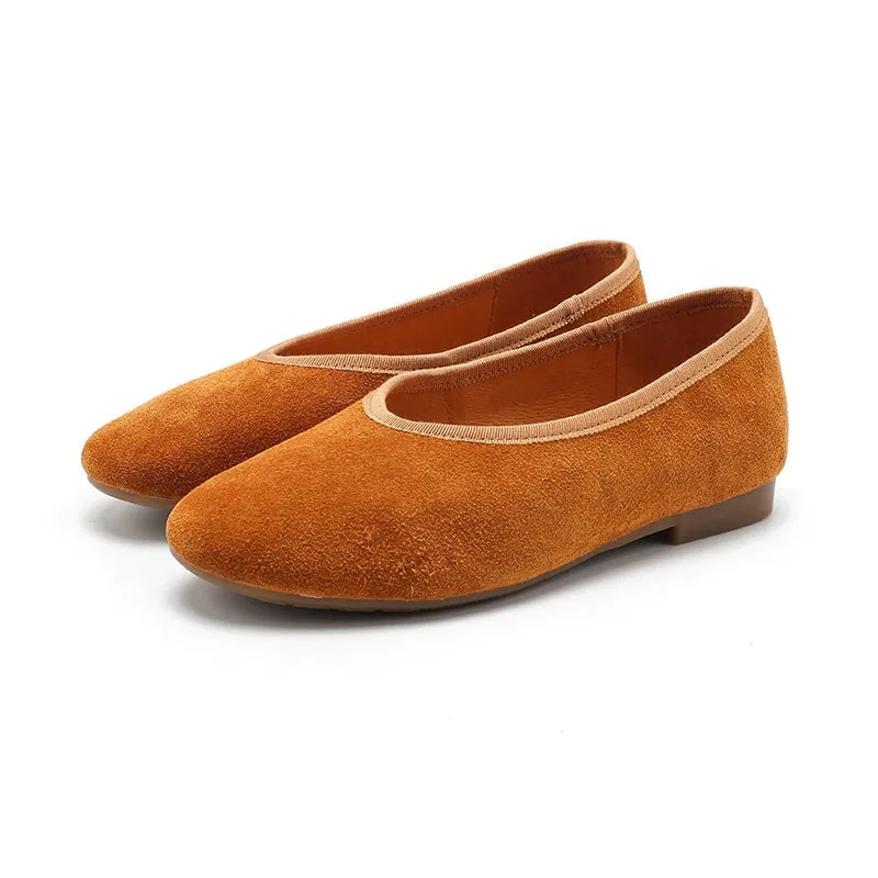 Handmade Suede Leather Flats For Women Mori Style Slip-on in 7 Colors