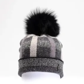 Harricana | Beki | Plaid Beanie with Upcycled Fur Pom