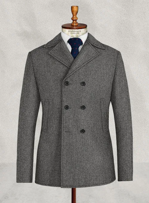 Harris Tweed Barley Gray Pea Coat