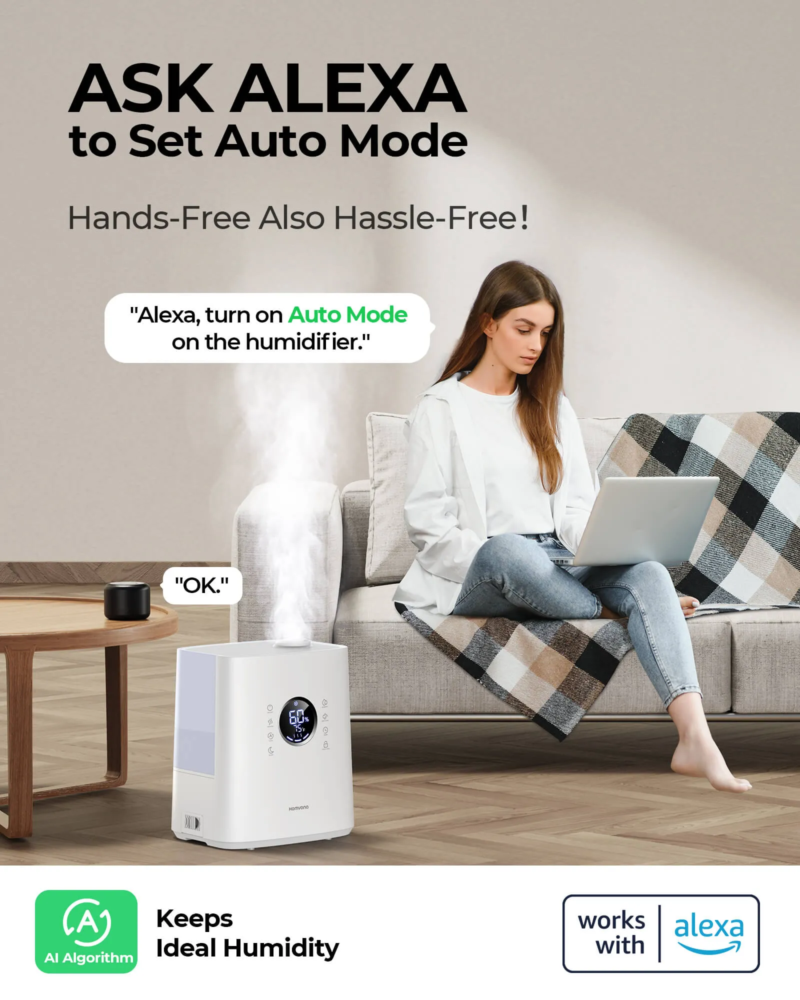 Homvana Smart whole house humidifier H111S, 6.5 L Warm & Cool Mist Humidifiers with App Control