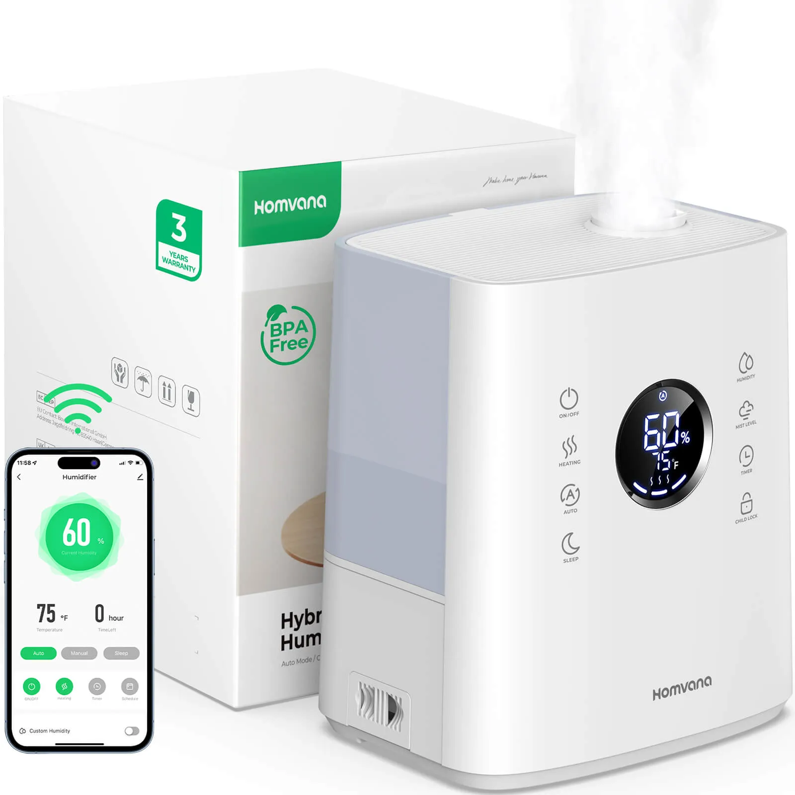 Homvana Smart whole house humidifier H111S, 6.5 L Warm & Cool Mist Humidifiers with App Control