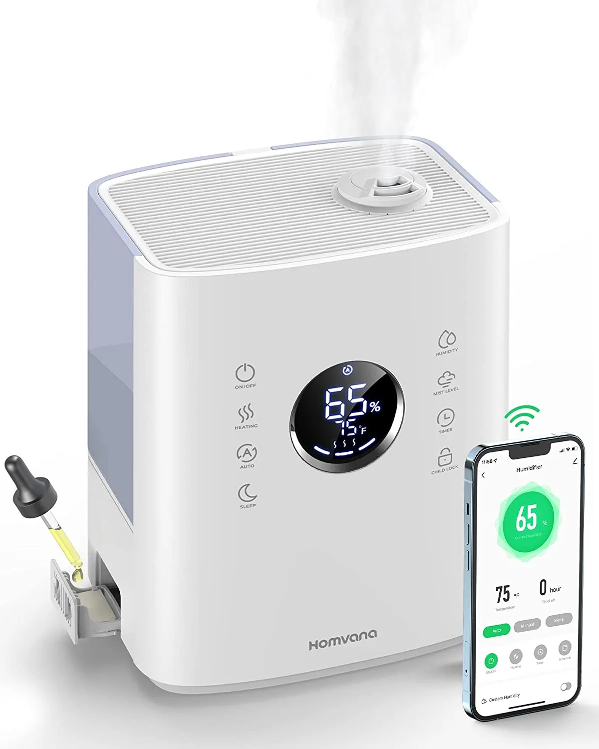 Homvana Smart whole house humidifier H111S, 6.5 L Warm & Cool Mist Humidifiers with App Control