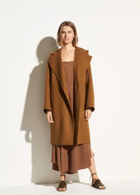 Hooded Wool Coat in Teakwood