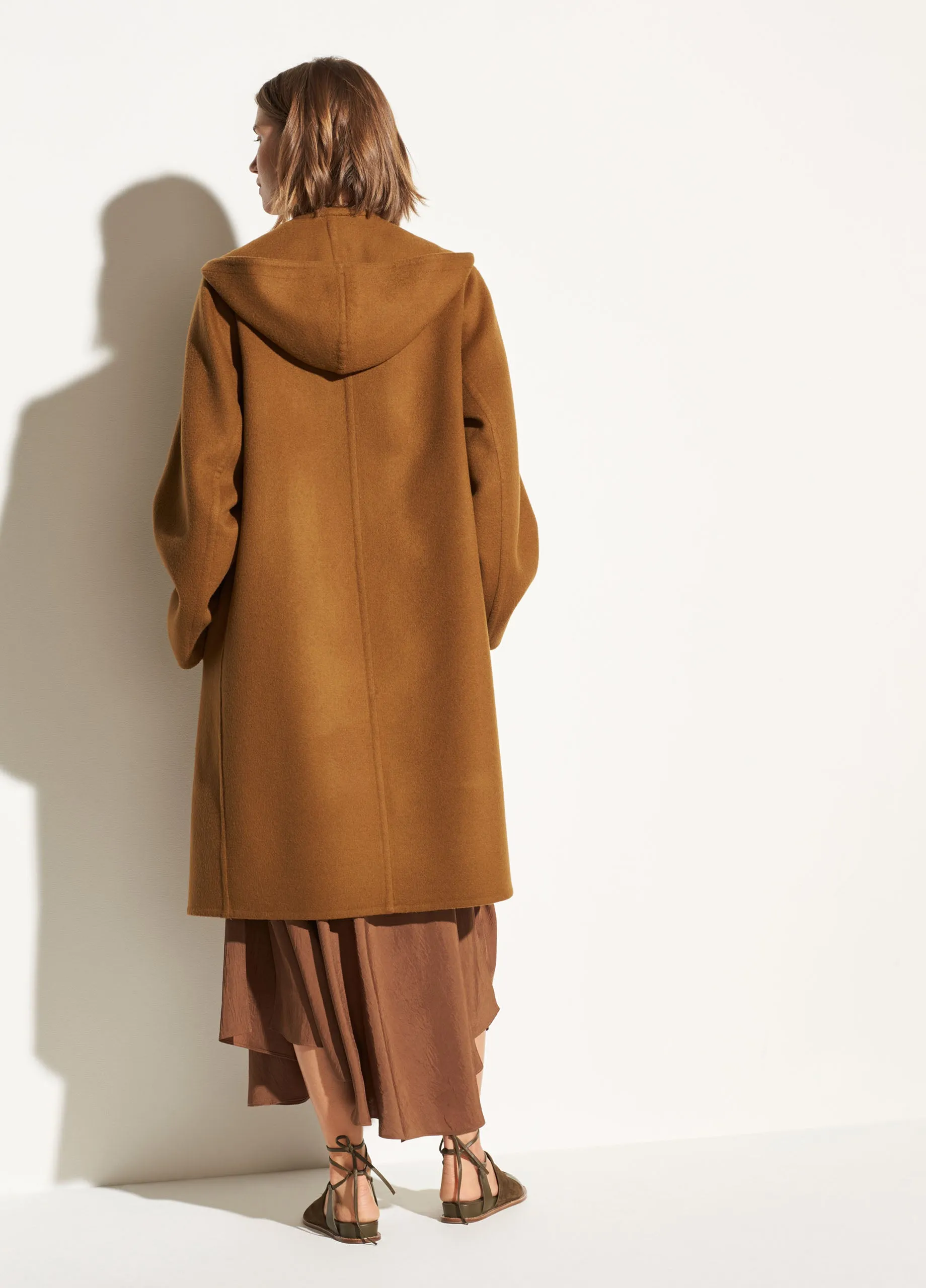 Hooded Wool Coat in Teakwood