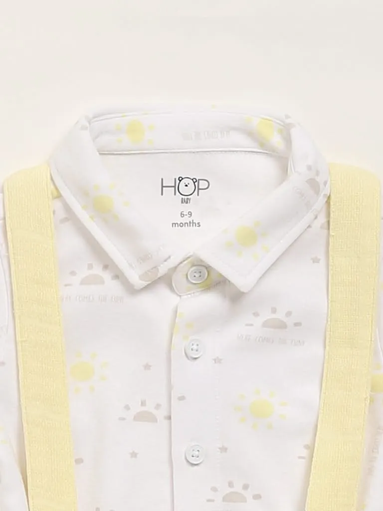 HOP Baby Printed White Shirt & Dungaree Set