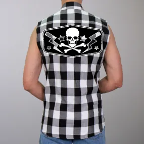 Hot Leathers GMS3490 Men’s Black and White Skull Sleeveless Flannel Shirt