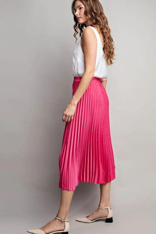 Hot Pink Pleated Midi Skirt