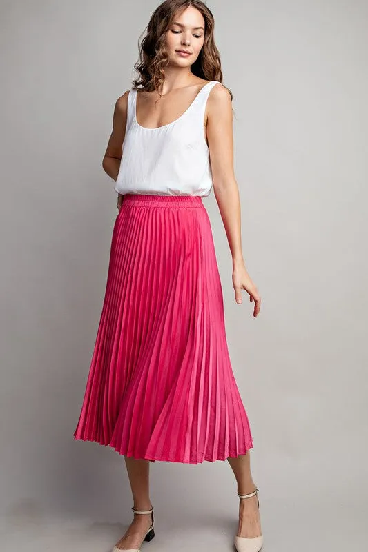 Hot Pink Pleated Midi Skirt