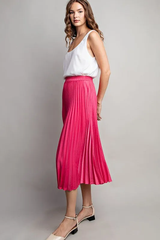 Hot Pink Pleated Midi Skirt