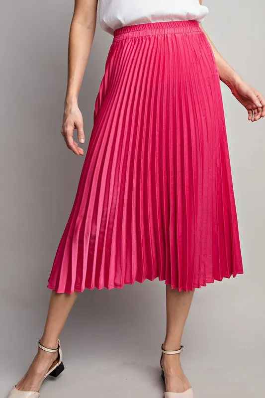 Hot Pink Pleated Midi Skirt