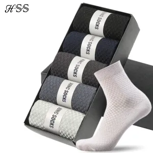 HSS Brand Bamboo Fiber Men Socks 5pairs/lot New Classic Business Long Socks Summer Winter Casual Man Dress Sock Big Size EU38-45