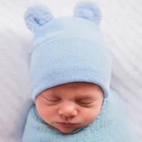 ilybean Fuzzy Blue Baby Bear Newborn Hospital Hat for Newborn Boys - Personalization Optional