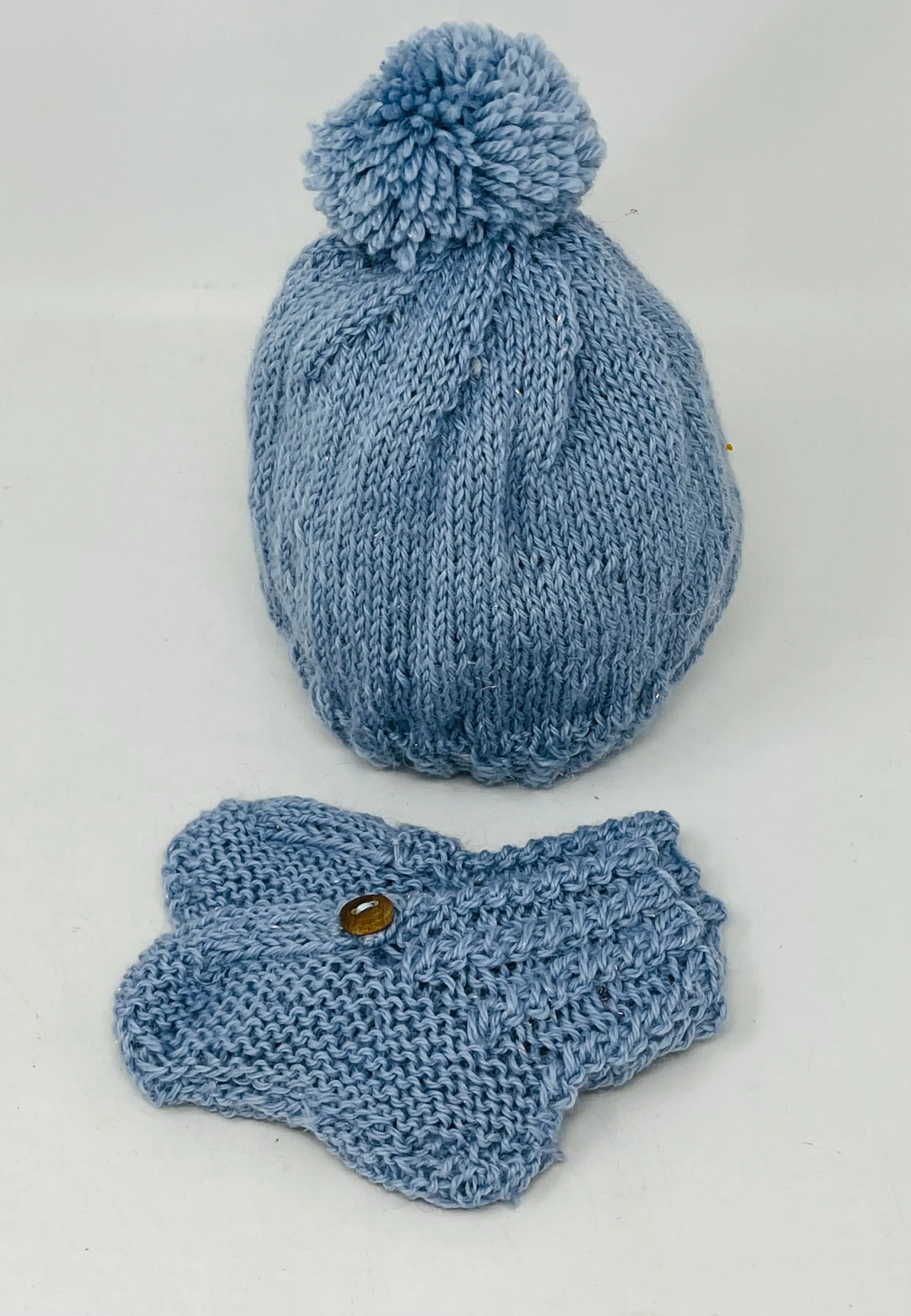 Infant Blue Alpaca Knit Hat & Booties