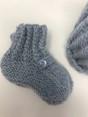 Infant Blue Alpaca Knit Hat & Booties