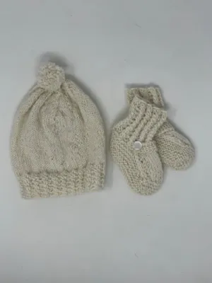 Infant Cream Alpaca Knit Hat & Booties Set