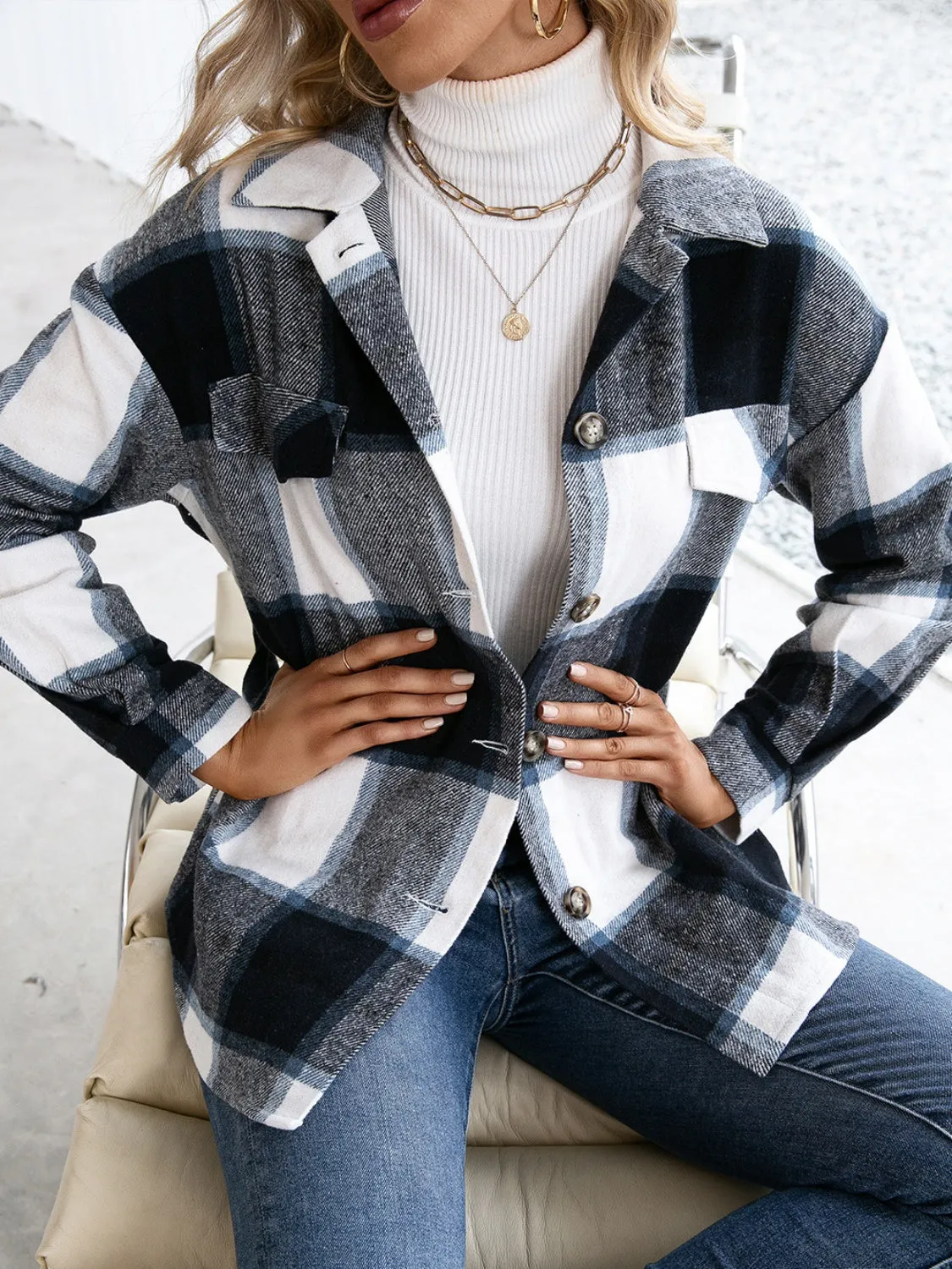 Ivy Lane Plaid Button Up Long Sleeve Shacket